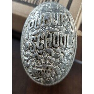 Antique Brass Door Knob City of NY Public School Embossed Door Knob W/ Spindle
